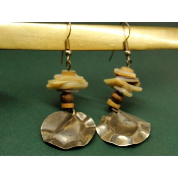 Layered Stone Silver Tone Vertical Drop Dangle Hook Earrings Womans - Picture 8 of 8
